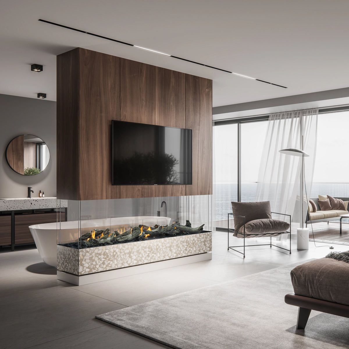 Stellar Enlight Island Four Sided Gas Fireplace