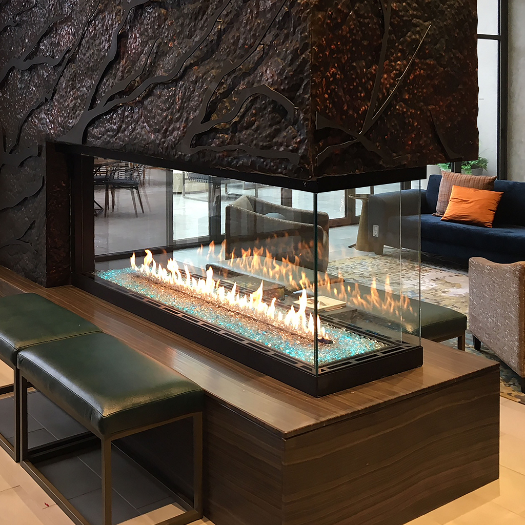 three sided pier stellar gas fireplace custom fireplace fireside hearth and home business lobby