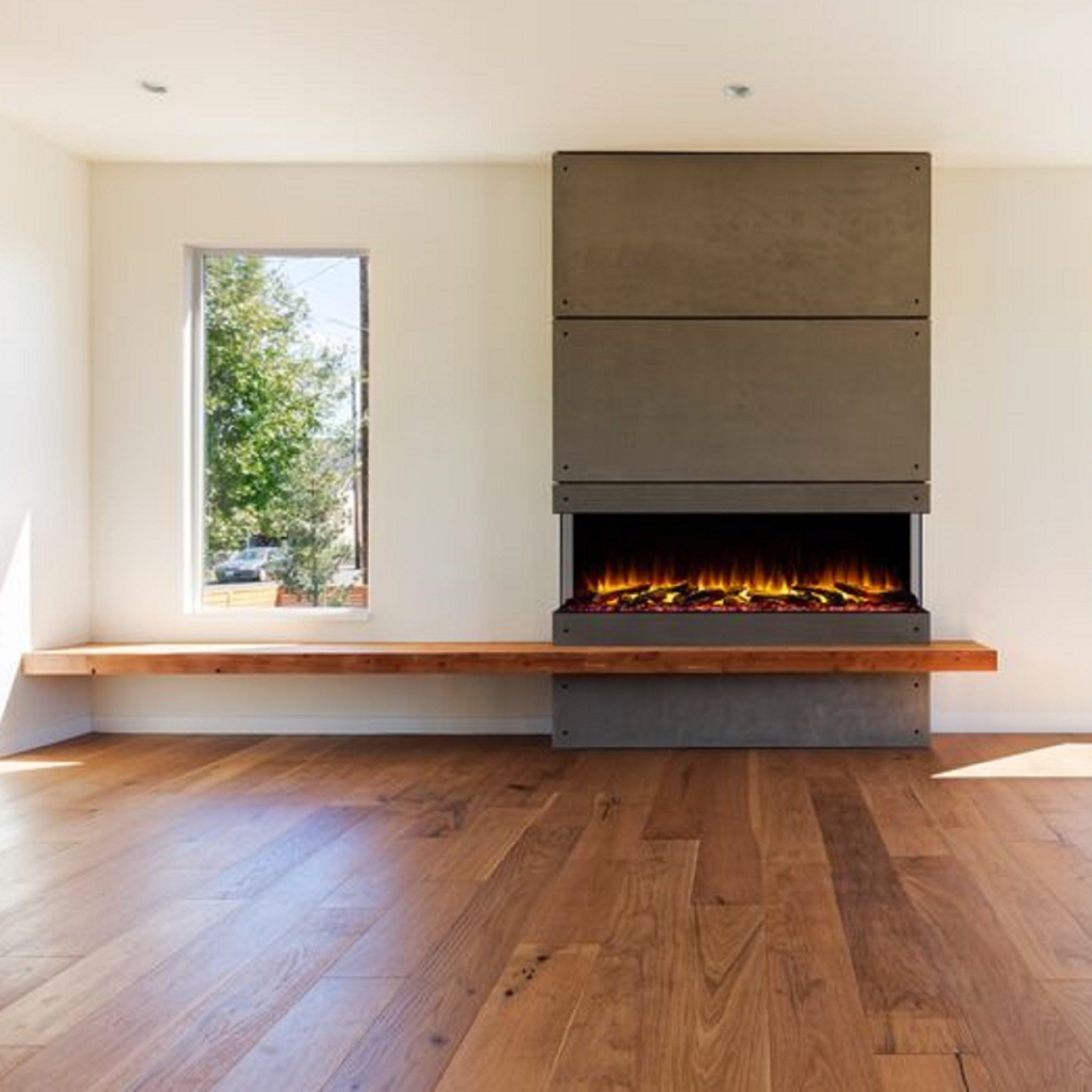 Trinity Fireplace Triangular Floating Fireplace With Hearth Surround Series Concrete Fireplace